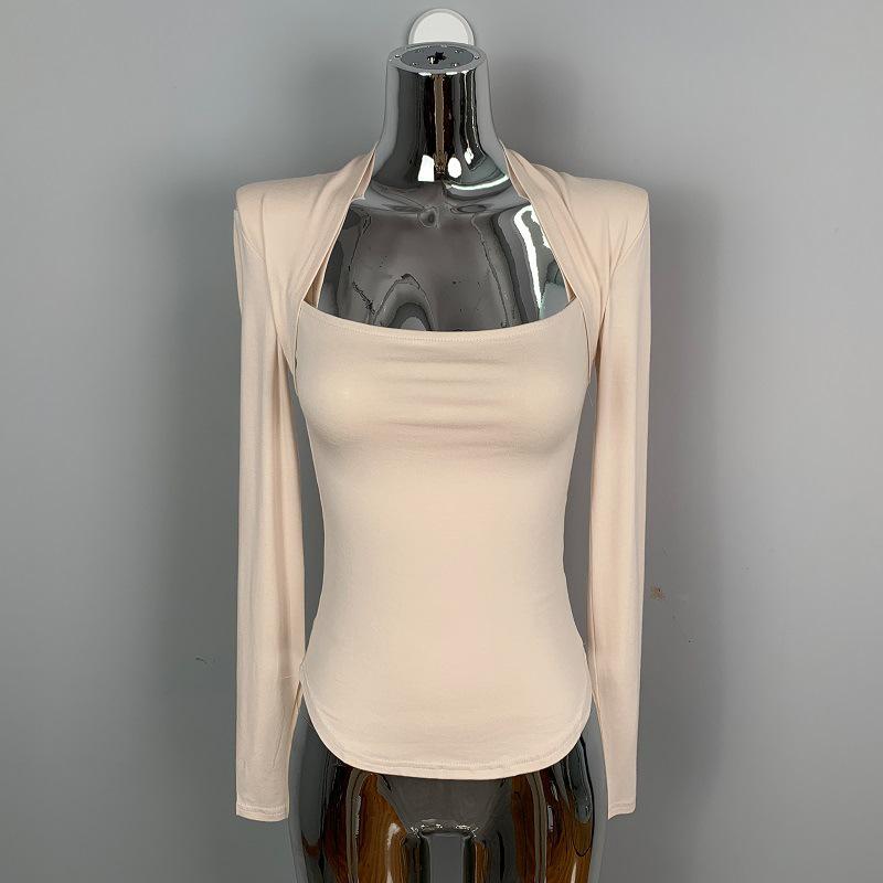 Korean Dongdaemun Sexy Square Neck Slimming Long Sleeve Low-Cut Top for Women