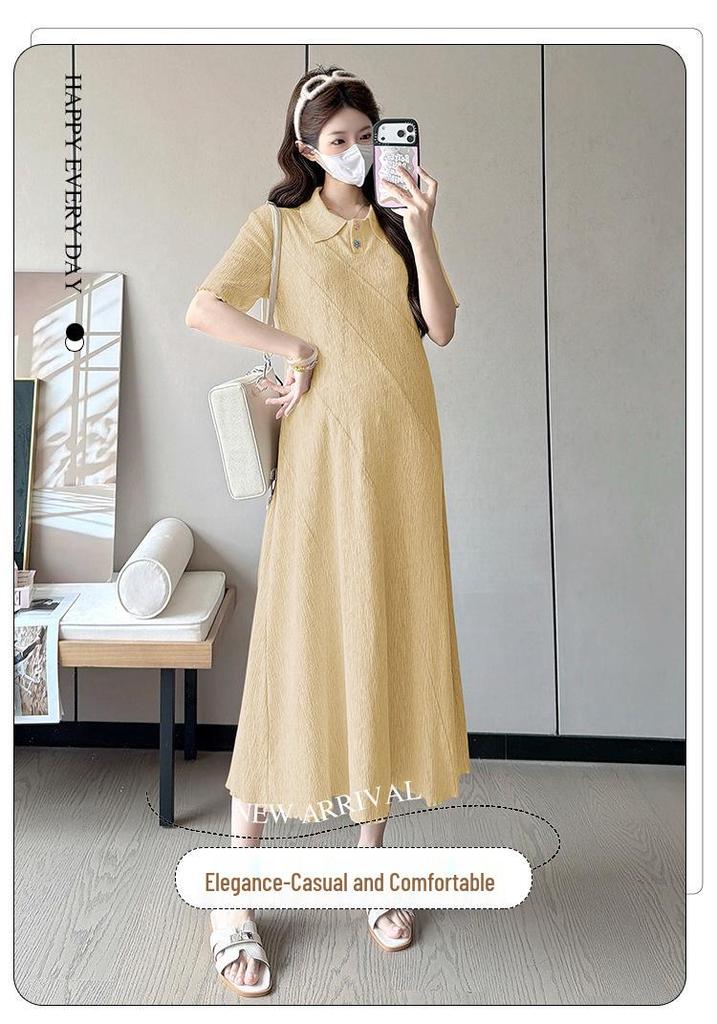 Elegant Plus Size Knit Maternity Dress - Solid Color, Short Sleeve, Summer 2026