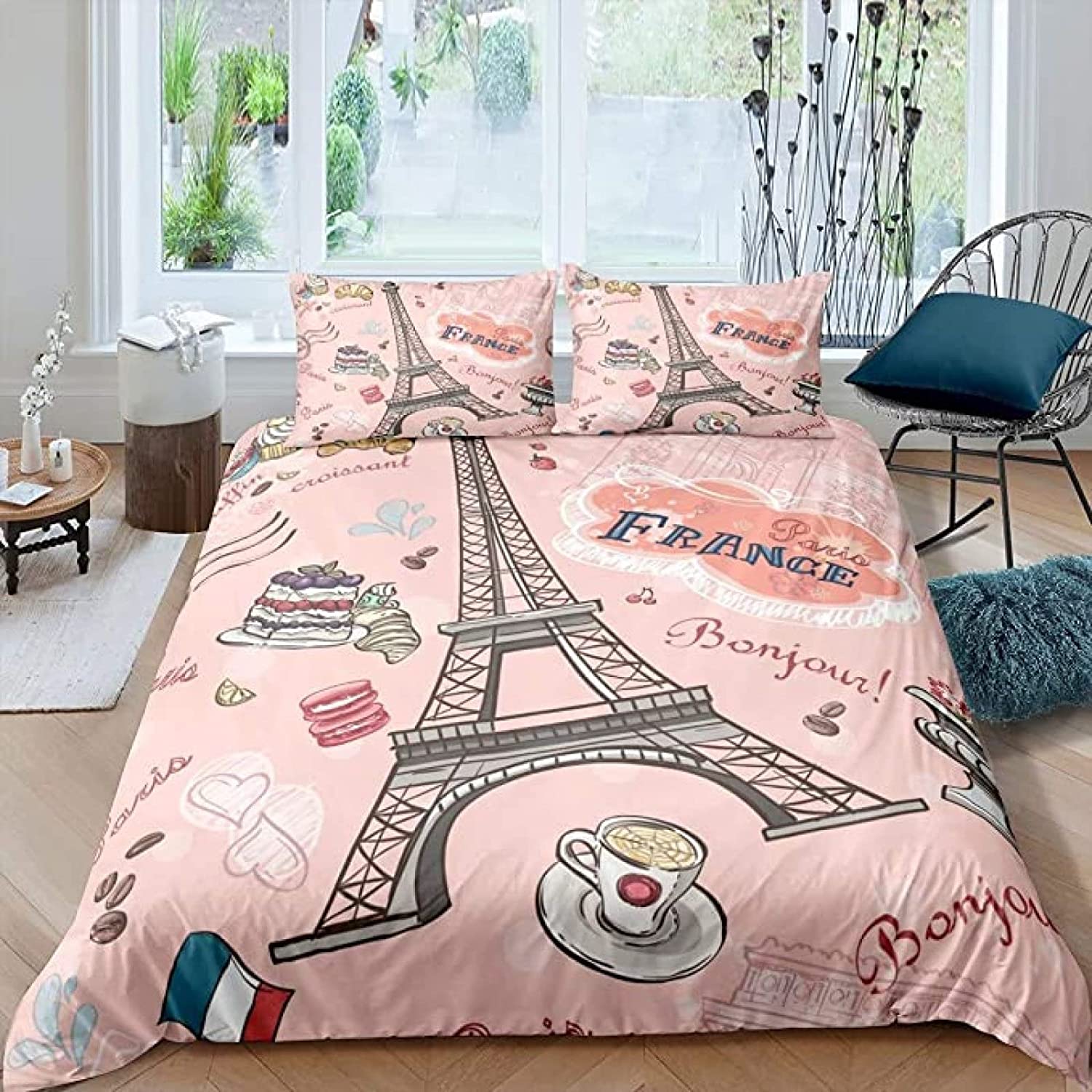 

Pink Paris Eiffel Tower Architecture 3D Print Bedding Set Cozy Soft Duvet Cover King Queen Twin Size Birthday Gift Room Decor EU Single 135x200cm