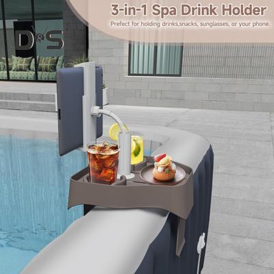 3-In-1 Phone Holder with Cup Holder Adjustable Outdoor Spas Hot Tub Inflatable Pools Phone Stand Drink Beverage Holder Snake Tray Table Pool