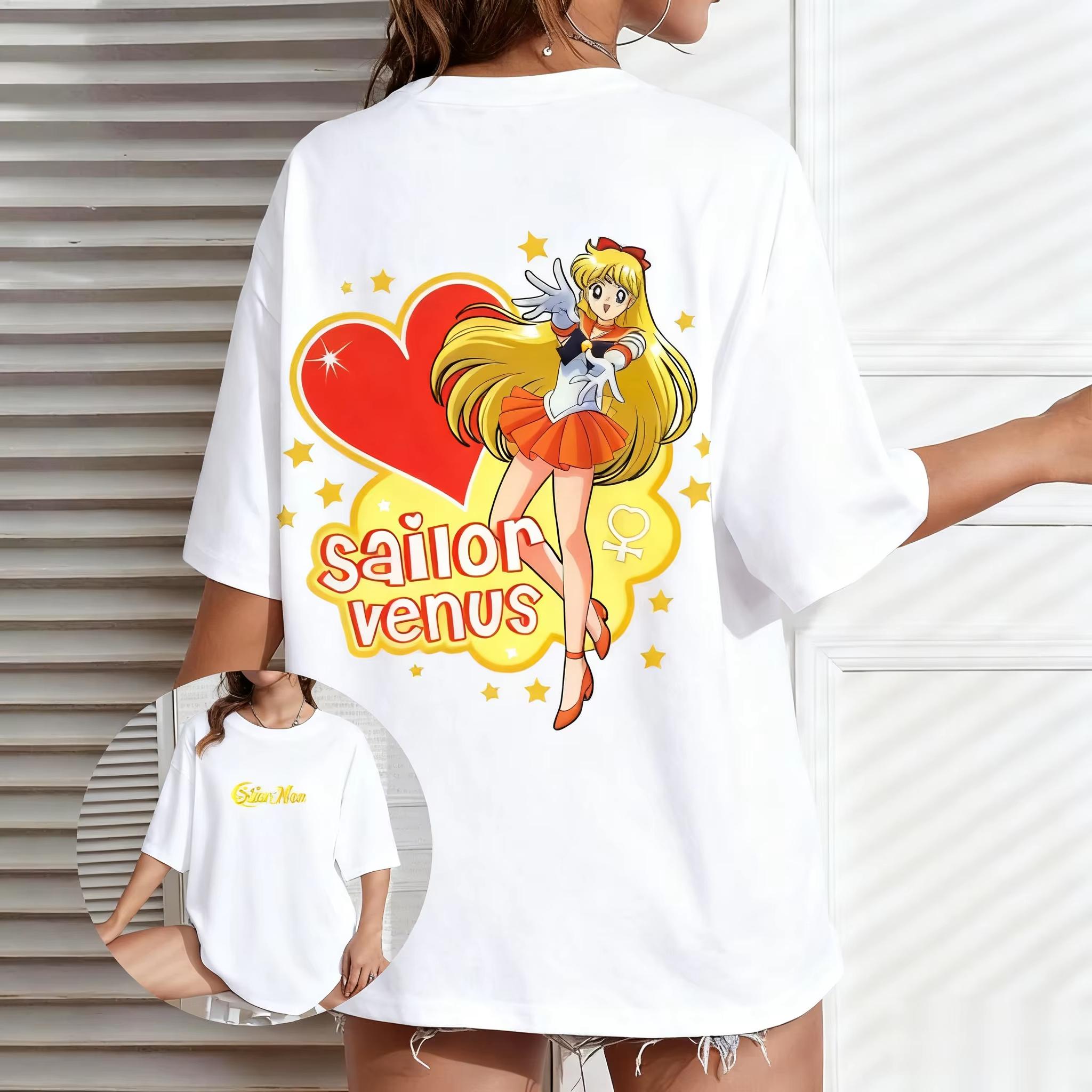 

Sailor Moon Anime Print Unisex Women T Shirt Casual Short Sleeve Top New Summer Loose Streetwear Harajuku Graphic Tee Y2k 4XL