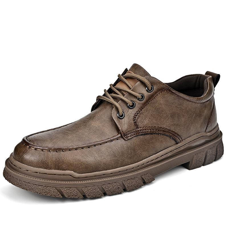 Casual Leather Shoes Men's 2025 Autumn New Soft-soled Non-slip Trend Versatile Breathable Retro Low-top Tooling Shoes Men's Shoes