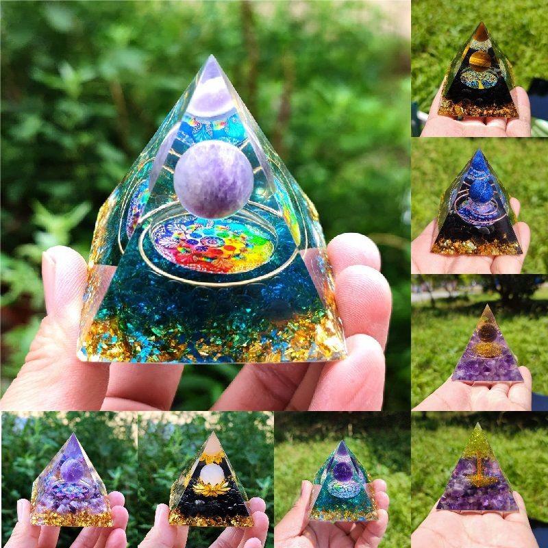 Amethyst Crystal Pyramid Healing Orgonite Chakra Energy Orgone Ornaments Home