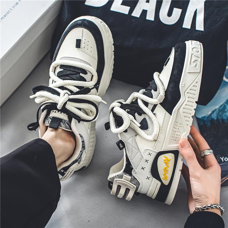 Internet Celebrity Hot Men's Shoes Versatile Black White Panda Board Student Leather Surface Soft Sole Sports Casual Small Trendy