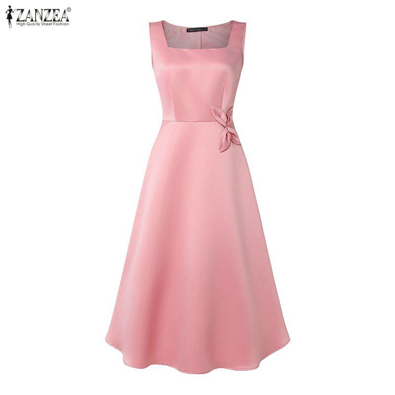 ZANZEA Damen Freizeitkleid mit eckigem Ausschnitt, Sommer, ärmellos