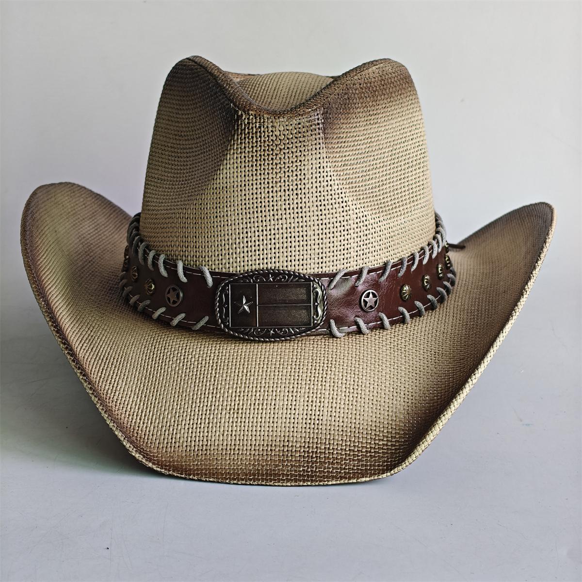 

2026 Blue Gradient Straw Cowboy Hat for Women and Men – Western Sun Hat for Country Concert Rodeo and Cowgirl Outfits 56-58CM