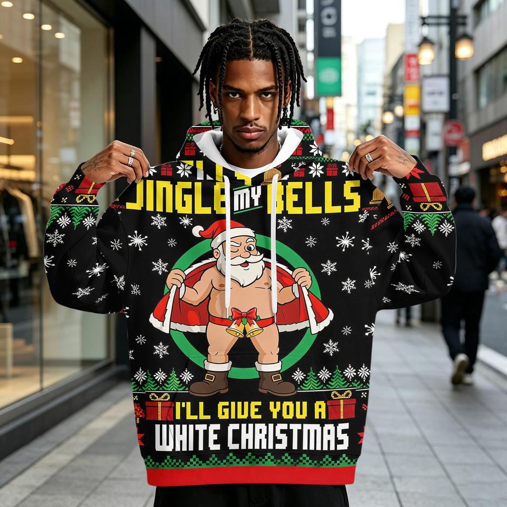 Men's Christmas Print Hoodie with Pocket for Casual Athletic Wear