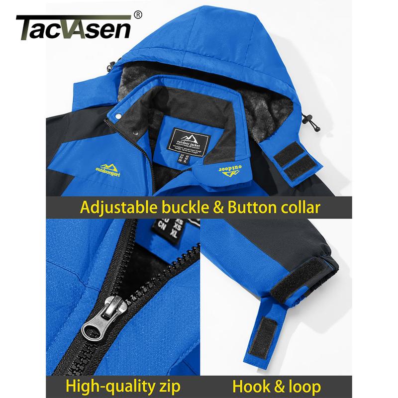 TACVASEN Men's Waterproof Ski Jacket Fleece Lining Warmth Parka Winter Snow Working Outdoors Hooded Coat Rain Shell Windbreaker