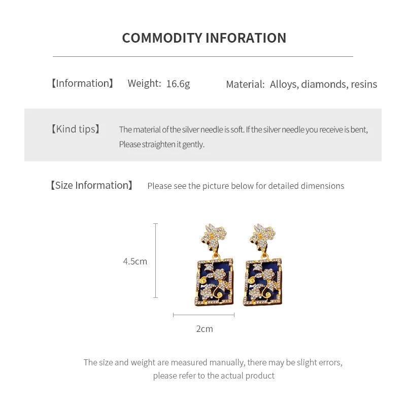 Vintage Inlaid Rhinestone Square Earrings for Women 2025 Fashion Flower Drop Earring High-end Retro Luxury Designer Zircon