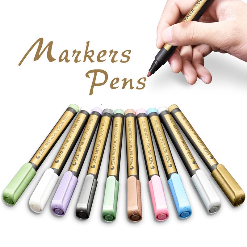 STA 8151 Colored Metal Paint Marker for DIY and Black Cardstock Art.