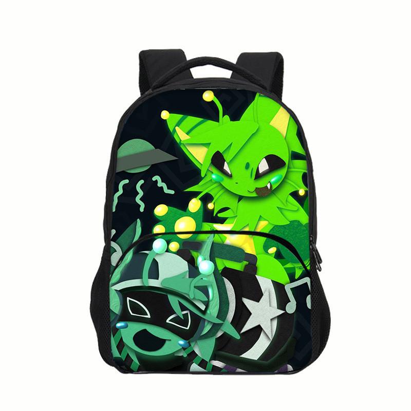 Regretevator Gnarpy Green Cat Backpack With Printed Design For School Use