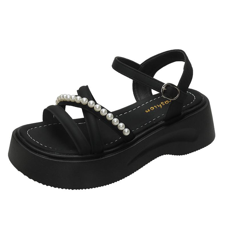 Summer New Thick-soled Sports Sandals Women's Word with Pearl Beach Soft-soled Ultra-light Cool Slippers