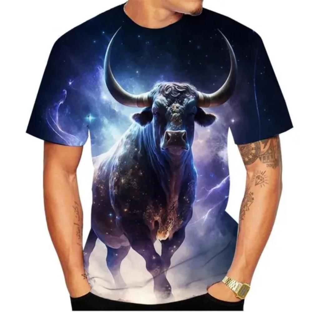 Letní býk 3D potisk trička Streetwear Pánská móda Ležérní Nadměrné O-výstřih Krátký rukáv Tričko Trička Topy Oblečení