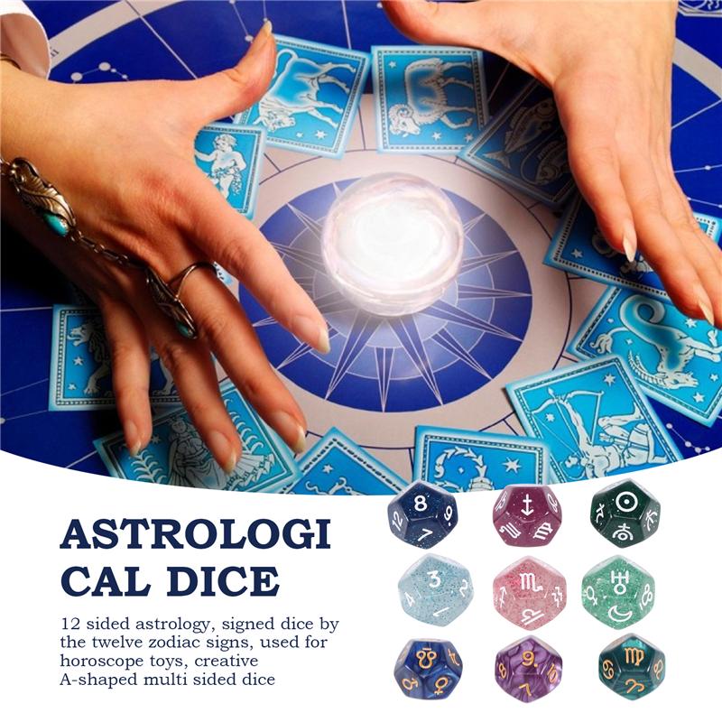 ABUO-9Pcs Pearl 12-Sided Astrology Zodiac Signs Dice For Constellation Divination Creative Multi Sided Dice Type A