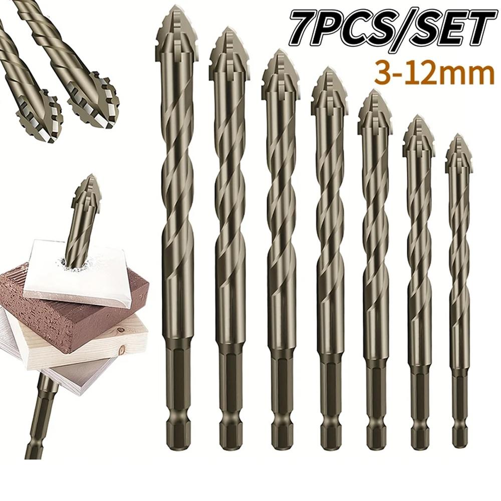 7Pcs/set 3-12mm Four Flute Sawtooth Drill Bit For Glass Tile Concrete Metal Drilling Tools High Performance Drill Bit Set