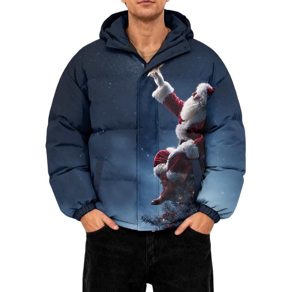 Men's Oversized Casual Down Jacket With Long Sleeves And Hood