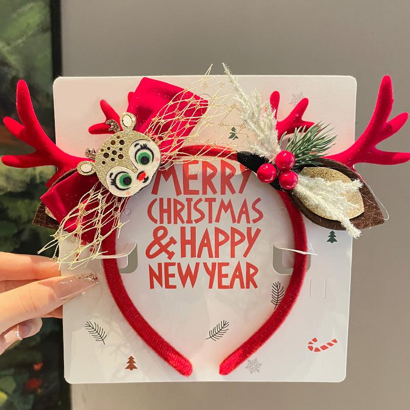 Red Velvet Antler Hairband Simple Christmas Eve Headwear Cute Hair Accessories Environmentally Friendly Christmas Headband