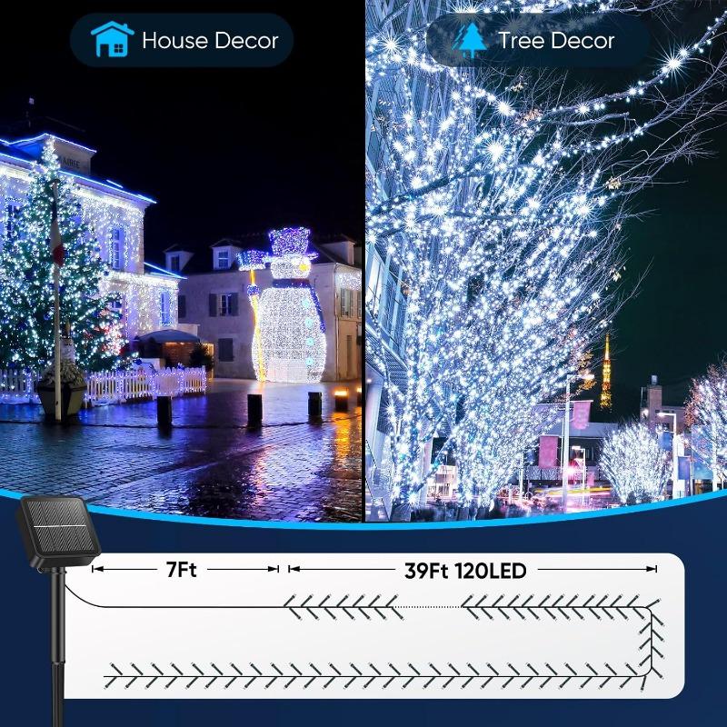 Solarne Lampki Sznurkowe Zewnętrzne Wodoodporne, LED-owe Solarne Lampki Świąteczne z 8 Trybami Oświetlenia, Zasilane Solarnie Oświetlenie Drzewka na Zewnątrz na Patio, Podwórko, Ogród