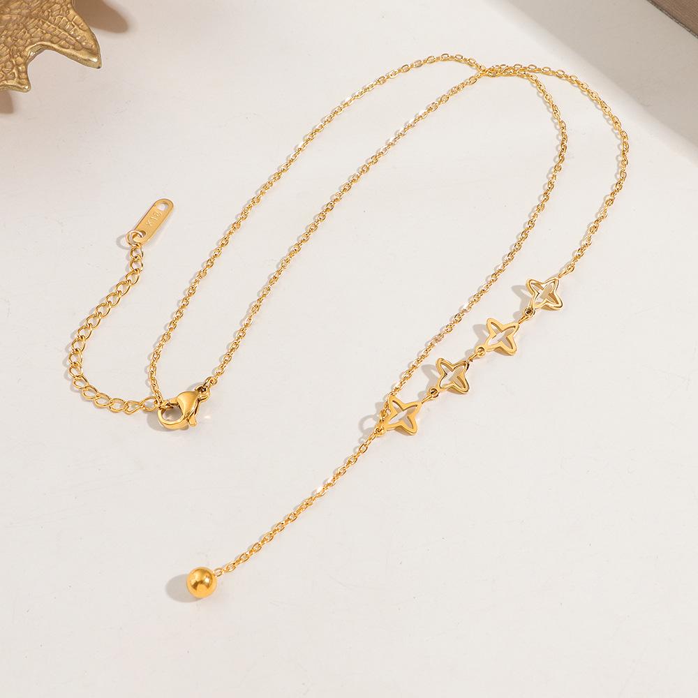 18K Gold Plated Hollow Star Tassel Clavicle Chain Necklace - Women's Colorfast Accessory, New Niche Design