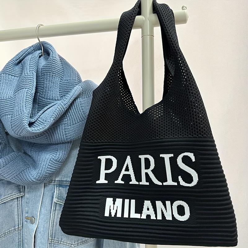 

Винтажная сумка-тоут крючком Paris Milano - Шикарная сумка через плечо с надписью PARIS MILANO , Бежевая и черная, Идеально подходит для пляжа чёрный
