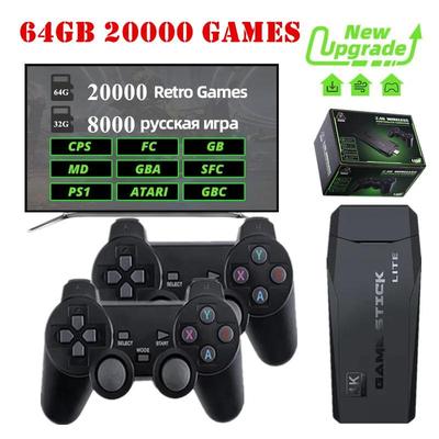 Console de jeux vidéo rétro avec Double contrôleur sans fil 2.4 ghz, 4K, 20000 jeux, 64 ou 32 go, pour PS1/GBA, cadeau de noël pour garçon