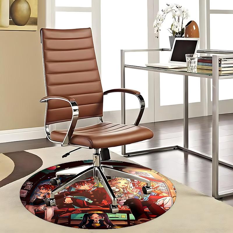 1pc Anime Cartoon Design Round Carpet  Office Chair Mat, NonSlip Rug for Home Decor, Living Room