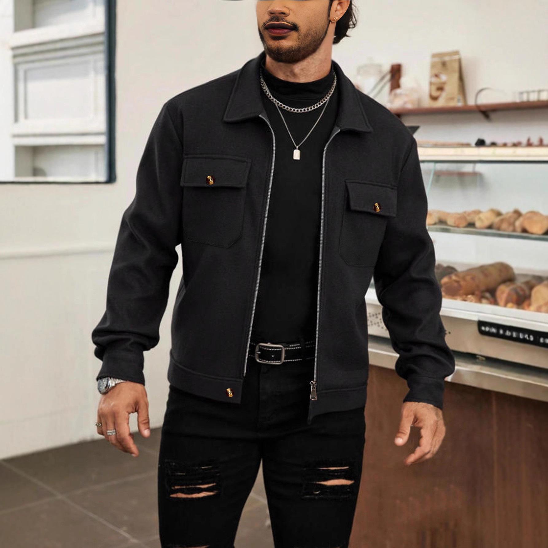 

2025 Autumn/Winter European & American Men s High Street Wool Zipper Jacket XL чорний