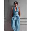 IHUASU Women's Fashion Casual Summer Spring Sleeveless POLO Neck  Pants Suits Elegant
