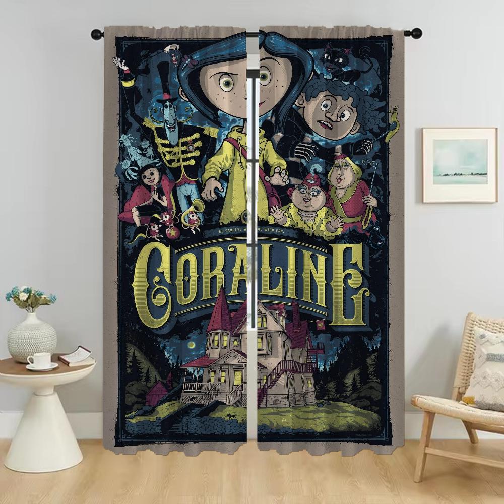 Coralines Halloween Dekoration Verdunkelungsvorhang für Zimmer 2 Paneele Moderne Wohnzimmer Vorhänge Heim Innenvorhänge Jalousien Kind
