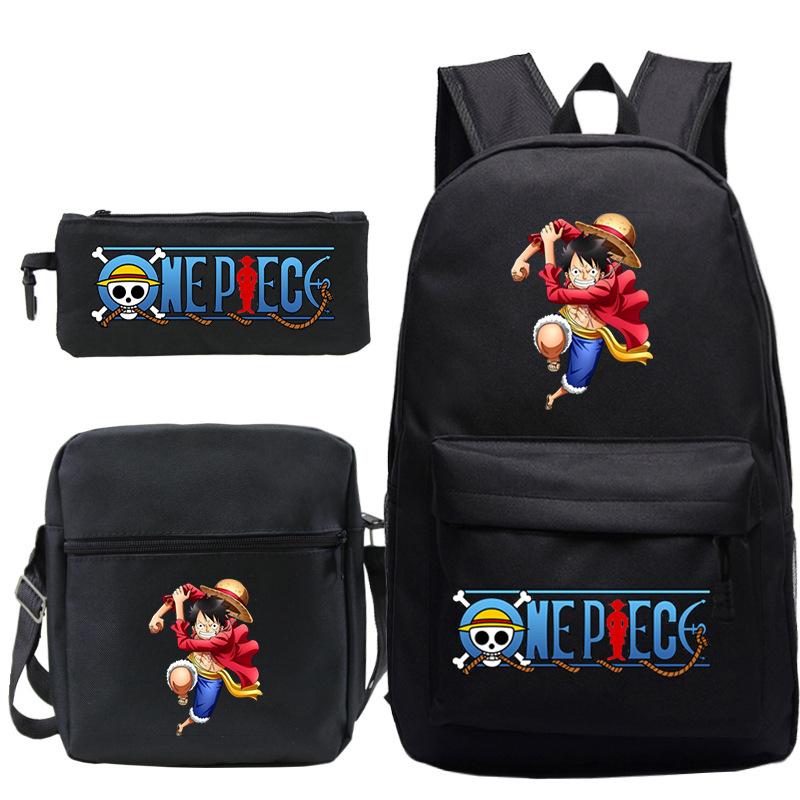 ONE PIECE Luffy Peripheral Student School Bag Three-piece Youth Backpack Shoulder Bag Pencil Case