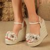 Summer Fashion Flowers Open Toe Solid Weave Platform Wedges High Heels Women Sandals Buckle Strap Shoes Sandalias