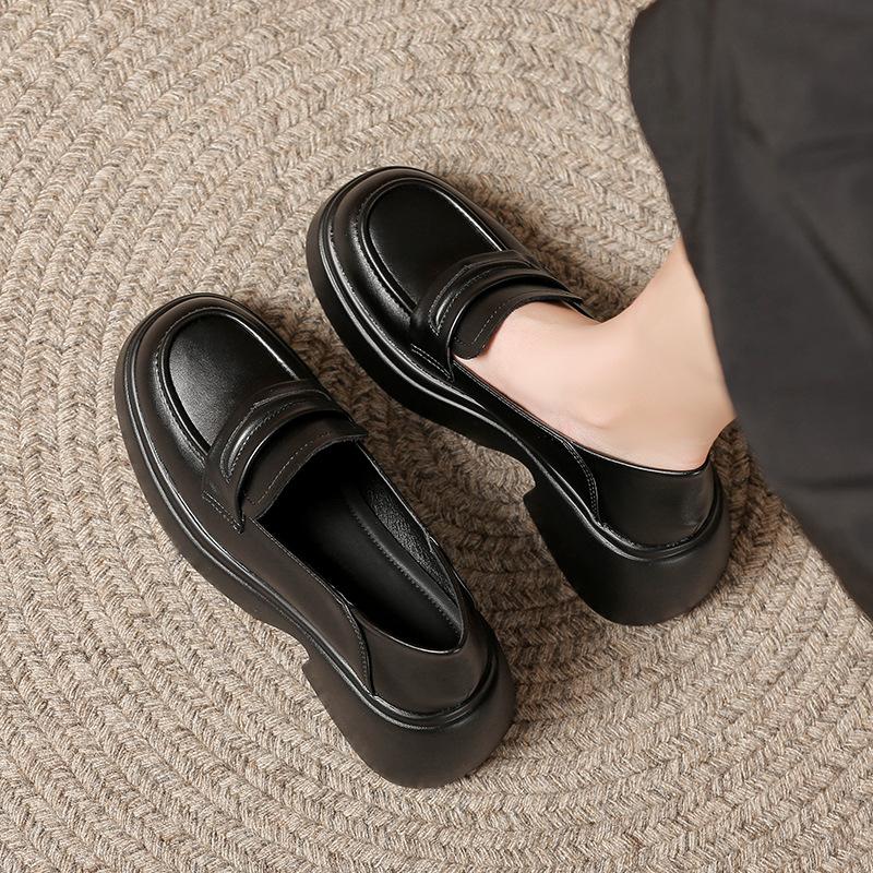 Thick-soled black wind small leather shoes wind student light mouth thick heel muffin women's shoes