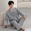 Men's pajamas spring and autumn pure cotton long-sleeved cardigan spring and autumn men's dad plus size cotton loungewear set