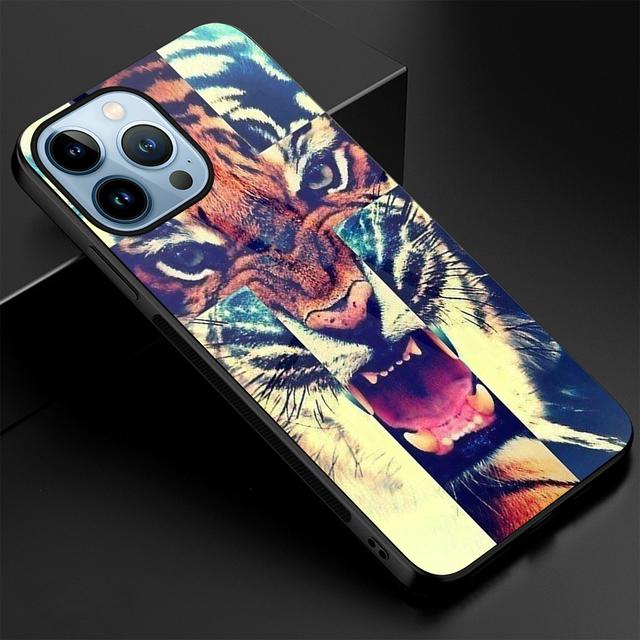 

Чехол для телефона с изображением тигра и льва для Iphone 14 13 11 12 Pro Max Mini Xs Xr X 7 8 6s Plus Se 2022, задние чехлы из закаленного стекла For iPhone 14Pro Max