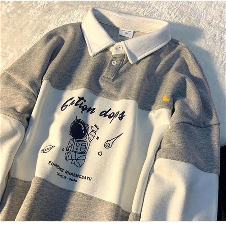 Women Casual Oversize Pullover Hoodie Loose Polo Sweatshirt with Letter Printed M серый