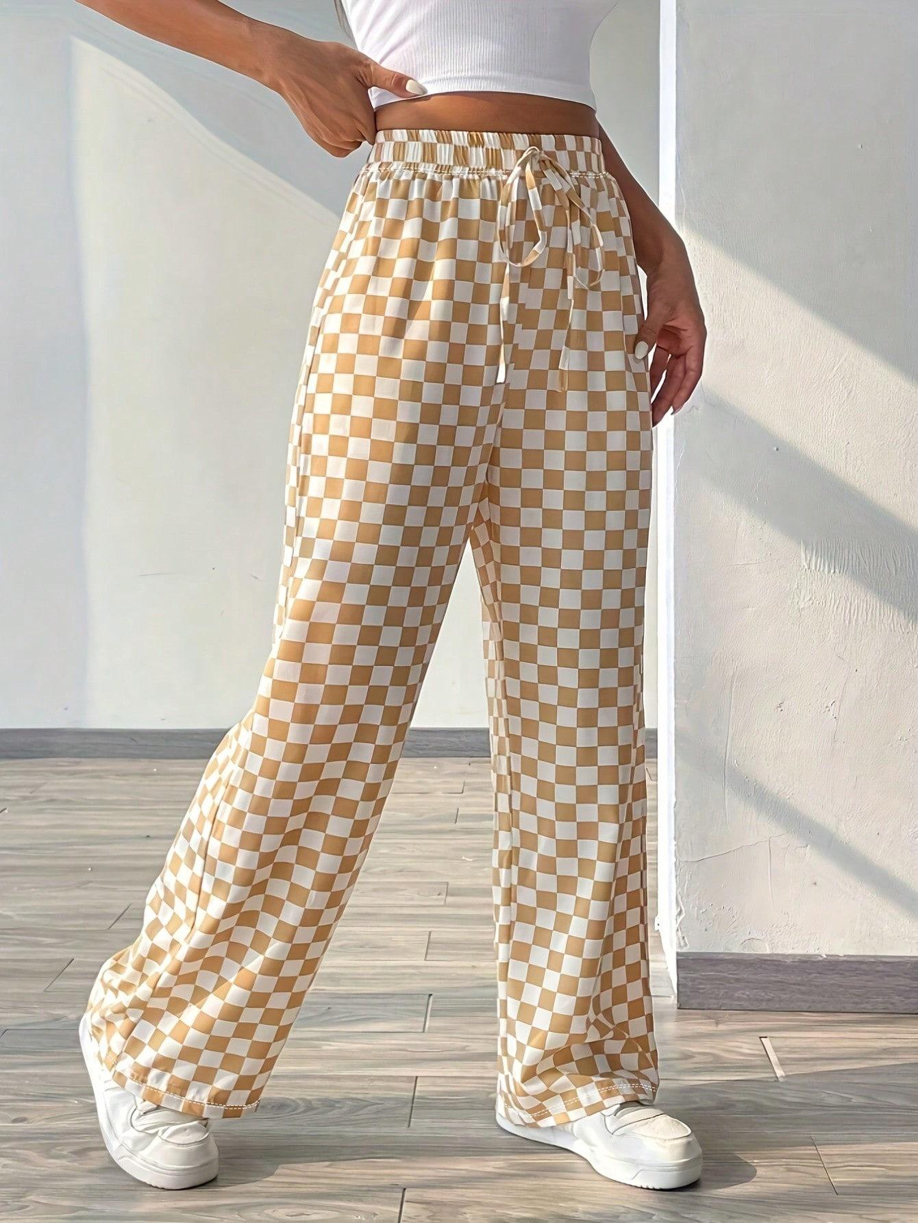 

2025 European & American Mosaic Plaid Women s Straight Casual Fashionable & Comfortable Attire Large світло-жовтого кольору