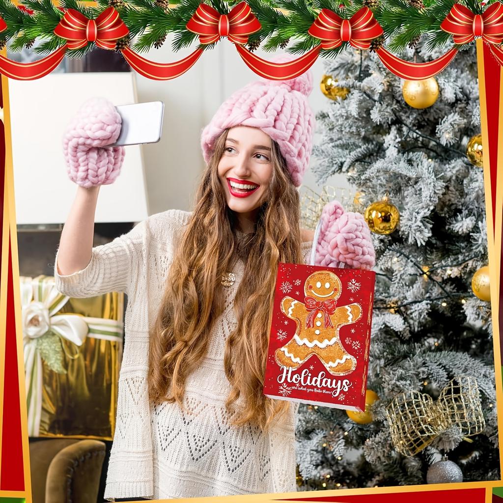 Weihnachts-Lebkuchen-Gastgeschenktüten - Stabile Papiertüten mit Henkeln - Festliche Lebkuchenmänner, Frohe Weihnachten Designs