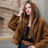 Sancai Faux Suede Hooded Toggle Fur Coat