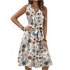Women's Spring And Summer Casual V-Neck Sleeveless Waist Floral Print Midi Dress
