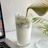Vertical Stripe Glass Coffee Tumbler with Lid and Straw - Ins Style Portable Cup for Iced Latte, Milk Tea & Cold Beverages