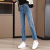 Jeans women's winter high waist pear shape body nine points fleece thickened cigarette pipe