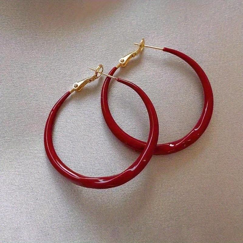New Simple Exquisite Fashion Wild Big Red Circle Earrings Niche Zircon Senior Sense Earrings for Women
