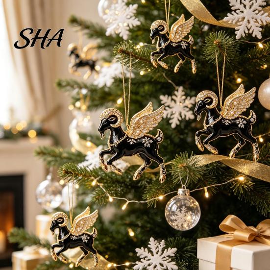 Compact Tree Ornaments for Restaurants Black Goat Christmas Hanging Ornament, 2D Acrylic Festive Holiday Home Pendant, Decorative Car Accessory Party