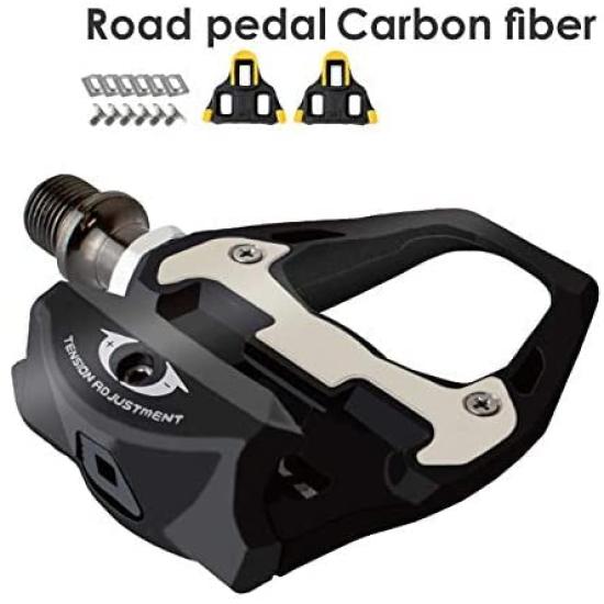GORIX Carbon Fiber Pedals with Cleats for Road Bicycle Pedals with Bindings (Yellow) GX-R31 Bikes,
