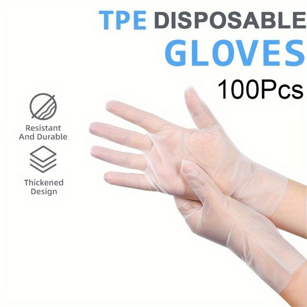 100-Piece Premium Tpe Disposable Gloves - Clear, Food Grade, Thickened for Durability, Anti-Static - Perfect for Kitchen