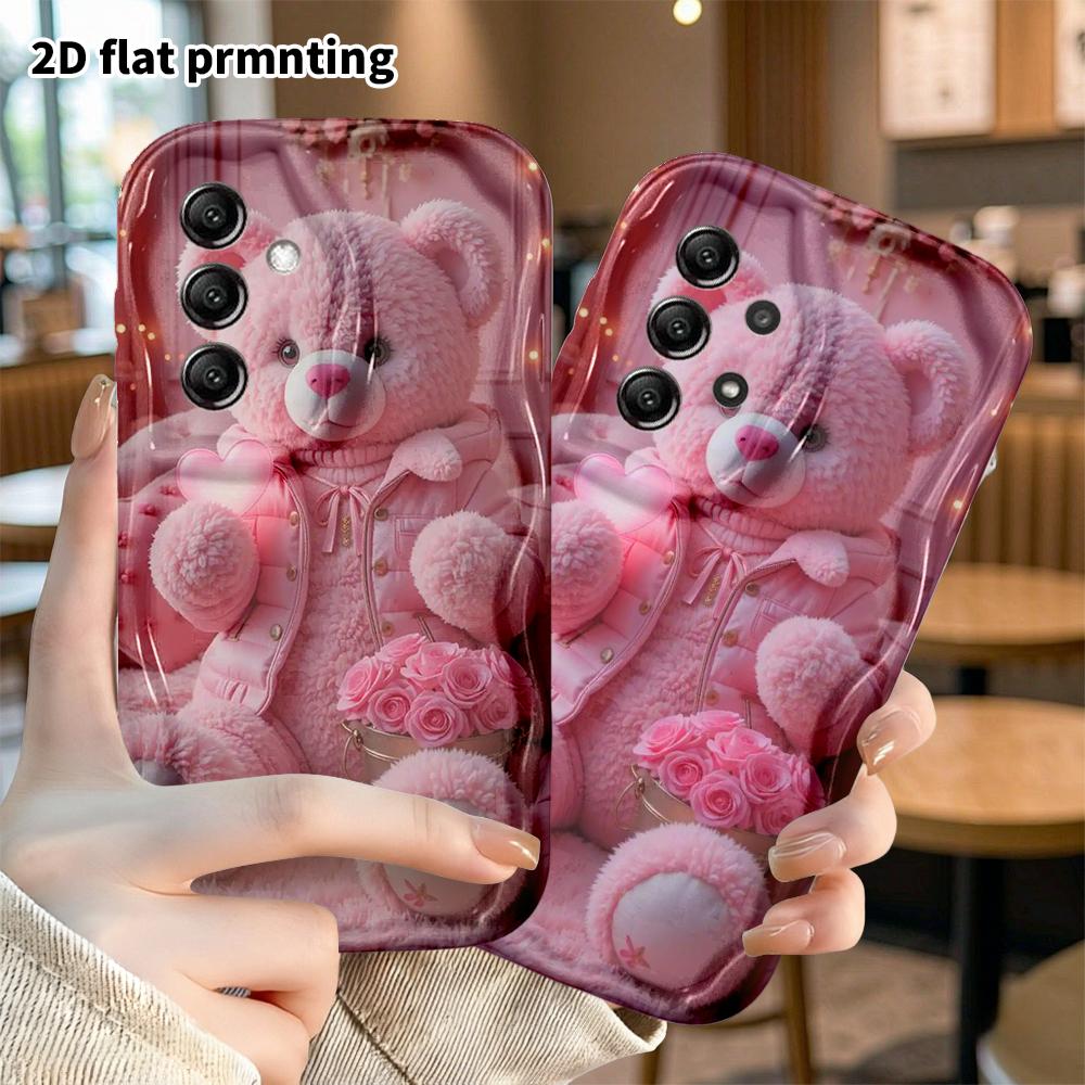 Phone Case: 2D Flat Samsung Galaxy A34 A35 M05 M06 S20 S22 S21 FE Plus 5G Protective Case, Pink Teddy Bear, Christmas and Halloween Gift