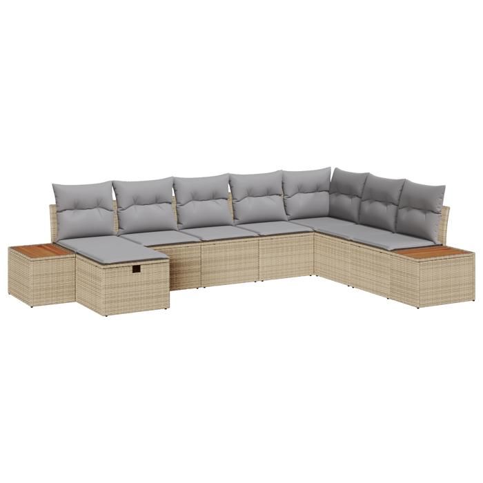 VidaXL Ensemble de canapé de jardin 8 pièces avec coussins Beige Rotin Poly 3359657