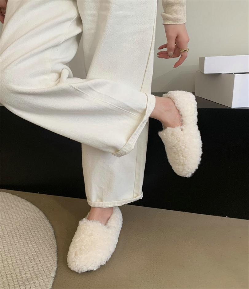 Fleece Inner Heightening Fluffy Shoes Female Winter Thick Soles Outer Wear One Pedal Doudou Single Shoes Fairy Cotton Shoes Laden Shoes