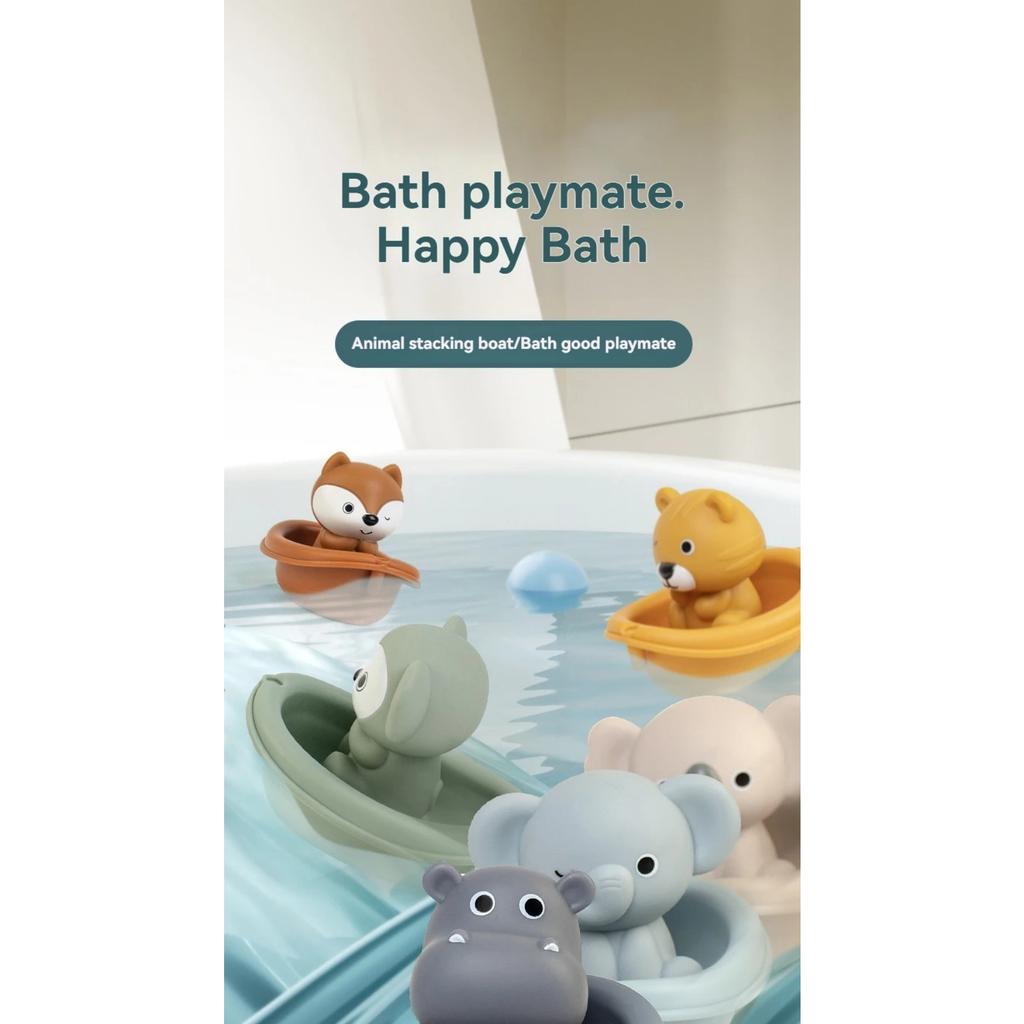 Stackable Animal Float Boats for Babies – Bath Time Water Play Set with Stacking & Finger Toy Features, BPA-Free & Soft Silicone
