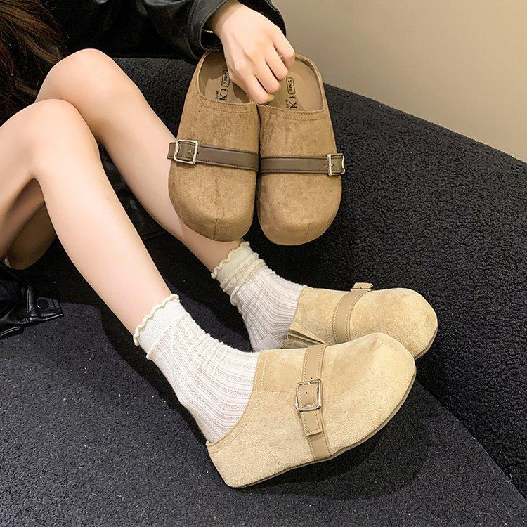 2025 early autumn new big head shoes Boken shoes fashion thick-soled bag head slippers wear matte lazy half slippers women